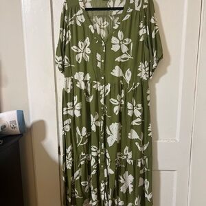 Sonoma Green and White Floral Maxi Dress